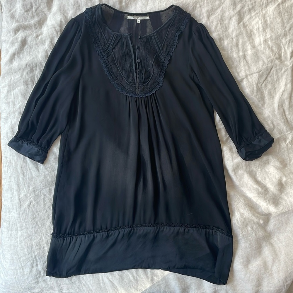 mint black mini silk dress with bib